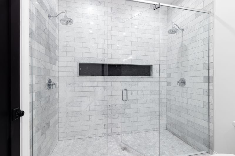 Marble Tile Shower with Frameless Glass